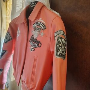 Pelle Pelle Orange Bomber Jacket with Embroidery